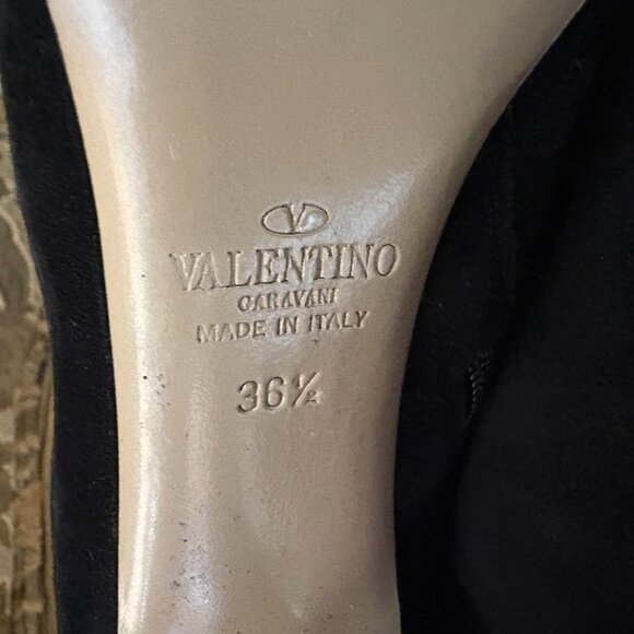 NEW VALENTINO GARAVANI BLACK SUEDE RUFFLE EMBELLISH KNEE BOOTS ITALIAN 36.5 - Picture 7 of 8